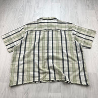 VINTAGE 00s ANIMAL CHECKERED CROPPED SHORT SLEEVE BUTTON UP SHIRT CREAM / GREEN