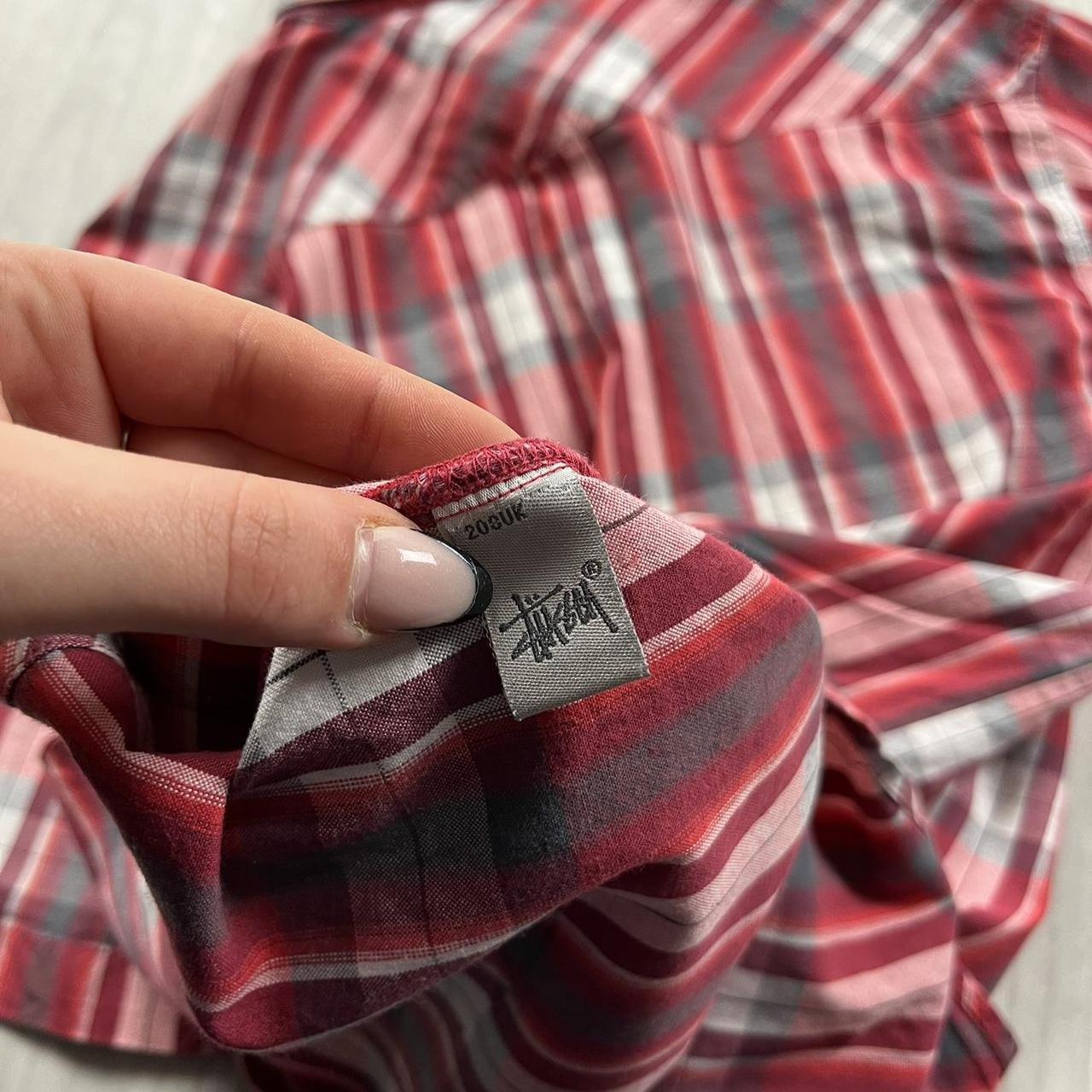 VINTAGE Y2K STUSSY SHORT SLEEVE PLAID CHECKERED SHIRT RED