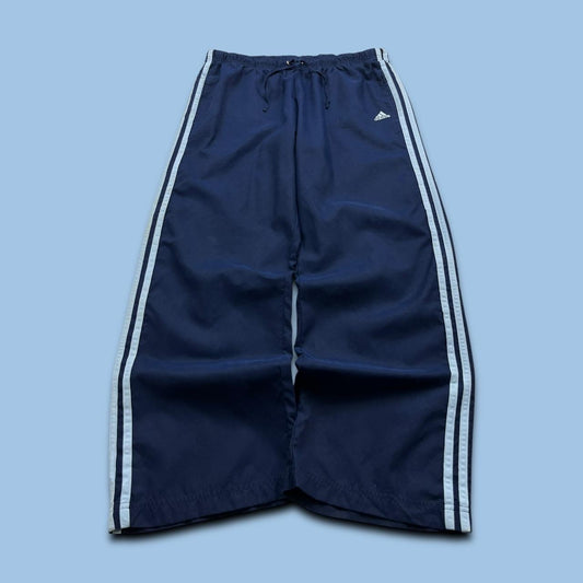 VINTAGE Y2K ADIDAS SIDE STRIPE BAGGY TRACKSUIT BOTTOMS NAVY BLUE (XL Ws)