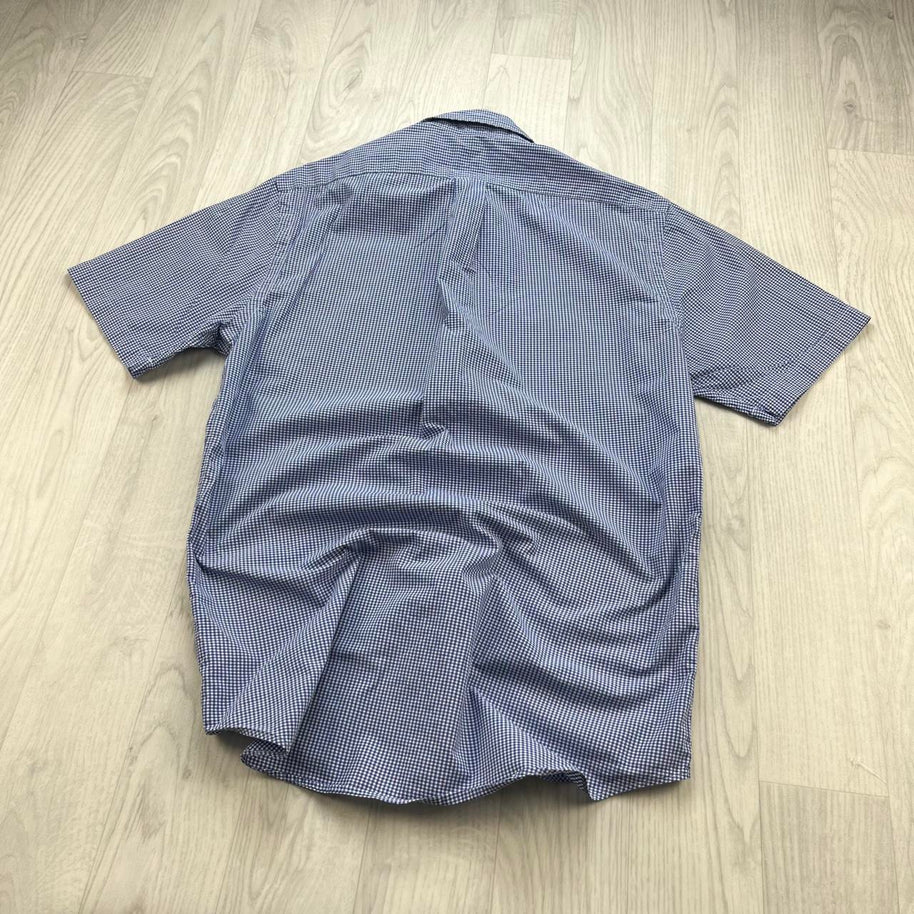 VINTAGE 00s RALPH LAUREN GINGHAM SHORT SLEEVE BUTTON UP SHIRT BLUE