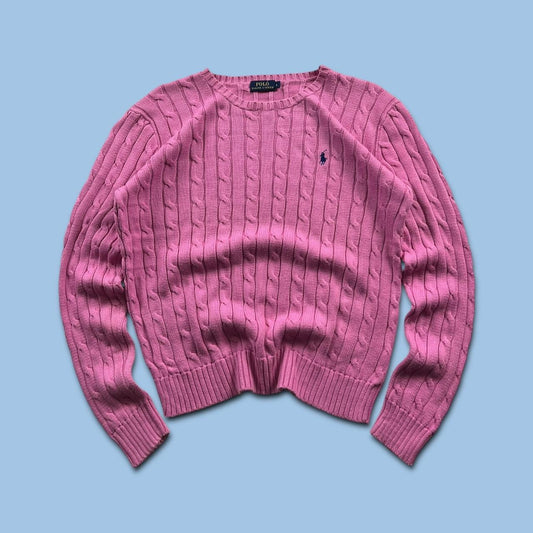 VINTAGE Y2K POLO RALPH LAUREN CHUNKY CABLE KNITTED JUMPER PINK