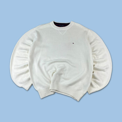 VINTAGE Y2K TOMMY HILFIGER CHUNKY ESSENTIAL KNITTED JUMPER WHITE