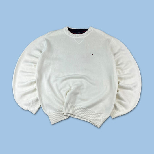VINTAGE Y2K TOMMY HILFIGER CHUNKY ESSENTIAL KNITTED JUMPER WHITE