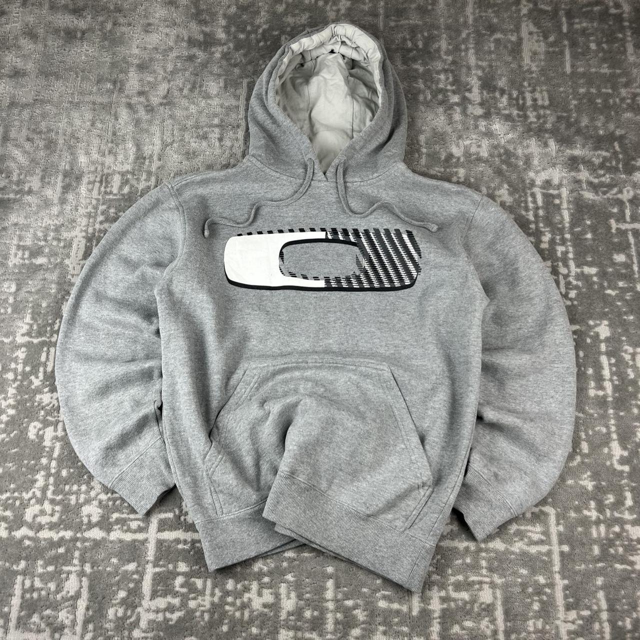 VINTAGE Y2K OAKLEY SPELL OUT CENTRE LOGO HOODIE GREY