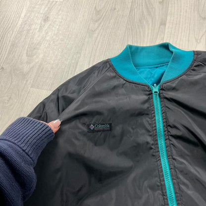 VINTAGE 00s COLUMBIA 2 IN 1 REVERSIBLE PUFFER BOMBER JACKET BLACK BLUE