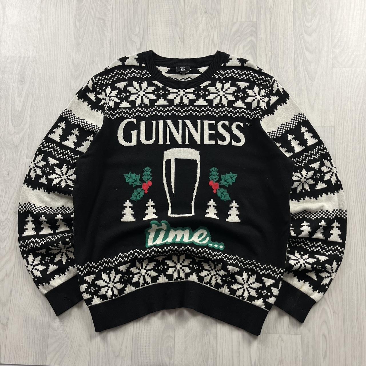 VINTAGE GUINNESS CHUNKY CHRISTMAS KNITTED JUMPER BLACK WHITE