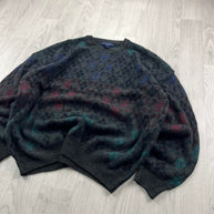 VINTAGE 90s PATTERN KNITTED JUMPER CHARCOAL GREY