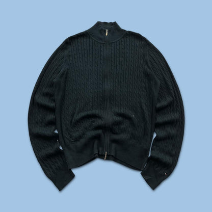 VINTAGE Y2K TOMMY HILFIGER CABLE ZIP KNITTED JUMPER NAVY