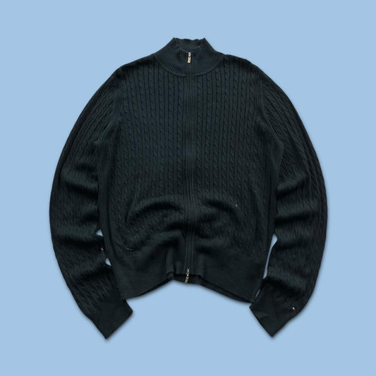 VINTAGE Y2K TOMMY HILFIGER CABLE ZIP KNITTED JUMPER NAVY
