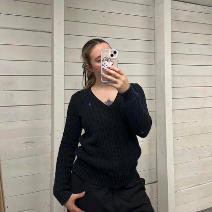 VINTAGE Y2K RALPH LAUREN CHUNKY CABLE KNITTED JUMPER BLACK