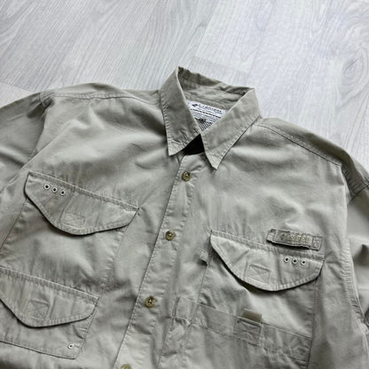 VINTAGE Y2K COLUMBIA UTILITY LONG SLEEVE BUTTON UP SHIRT BEIGE
