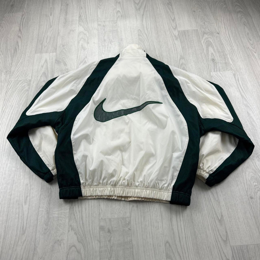 VINTAGE 90s NIKE LIGHTWEIGHT TRACK JACKET WHITE / GREEN