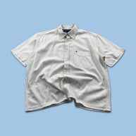 VINTAGE 00s TOMMY HILFIGER PLAIN CROPPED SHORT SLEEVE BUTTON UP SHIRT WHITE