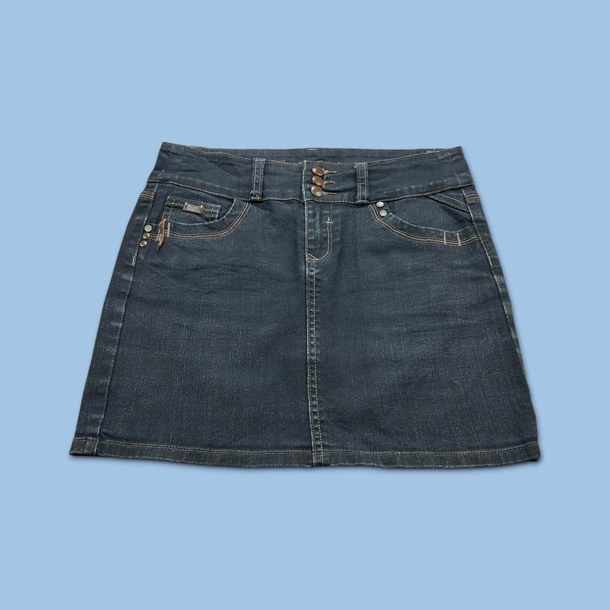 VINTAGE Y2K CACHE CACHE DENIM MINI-MIDI SKIRT BLUE