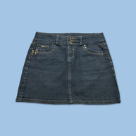VINTAGE Y2K CACHE CACHE DENIM MINI-MIDI SKIRT BLUE