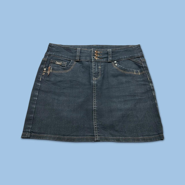 VINTAGE Y2K CACHE CACHE DENIM MINI-MIDI SKIRT BLUE