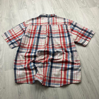 VINTAGE Y2K CHAPS PLAID BUTTON UP SHORT SLEEVE SHIRT WHITE