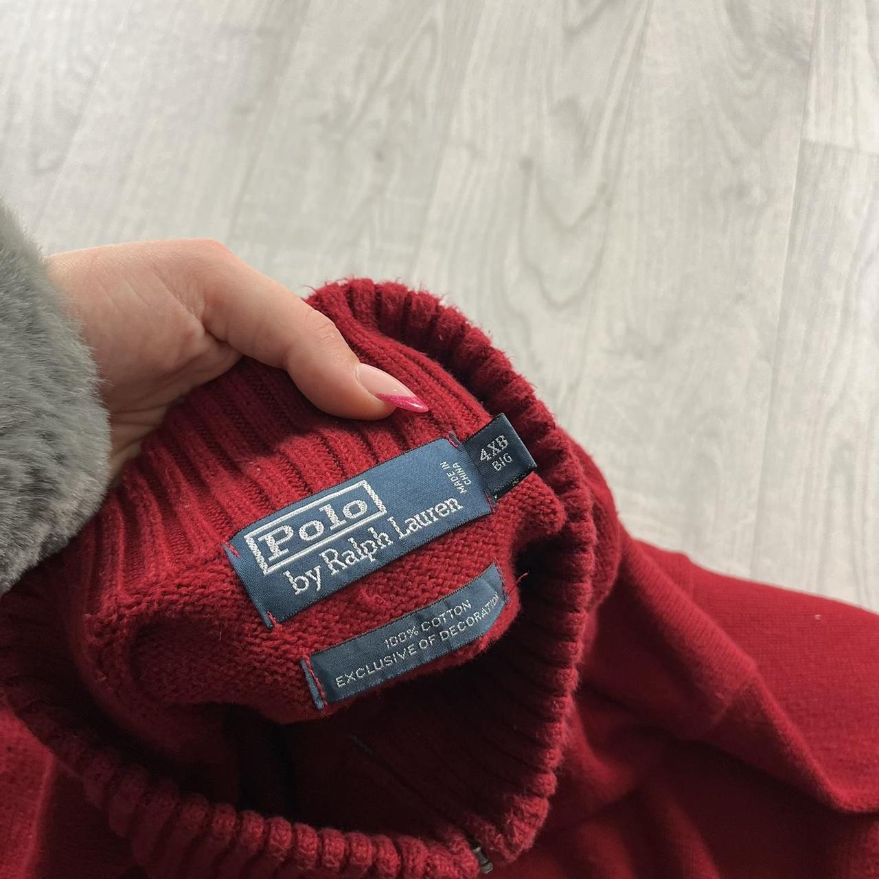 VINTAGE Y2K POLO RALPH LAUREN CHUNKY QUARTER ZIP KNITTED JUMPER RED