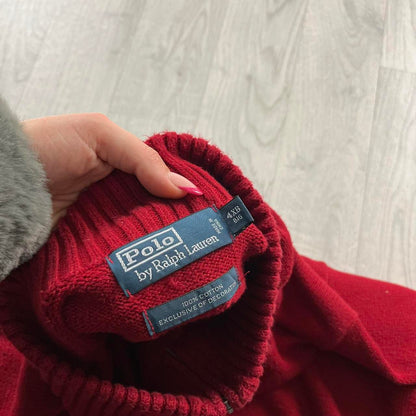 VINTAGE Y2K POLO RALPH LAUREN CHUNKY QUARTER ZIP KNITTED JUMPER RED