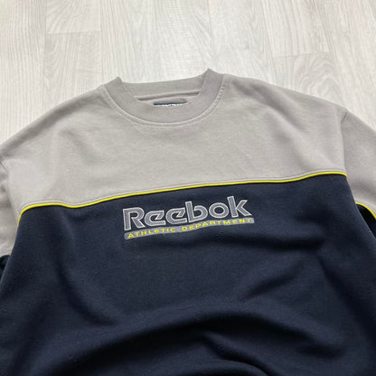 VINTAGE Y2K REEBOK SPELLOUT SWEATSHIRT NAVY GREY