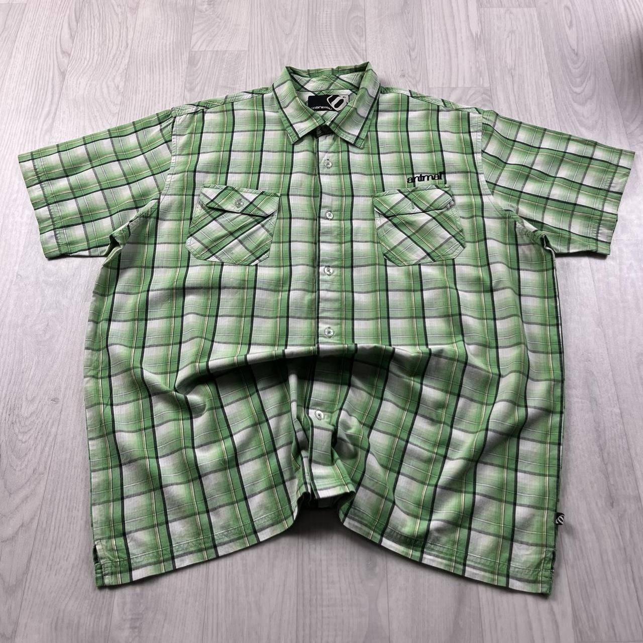 VINTAGE Y2K ANIMAL CHECKERED SHORT SLEEVE SHIRT GREEN