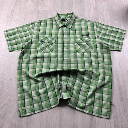 VINTAGE Y2K ANIMAL CHECKERED SHORT SLEEVE SHIRT GREEN