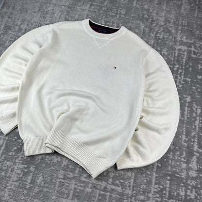 VINTAGE Y2K TOMMY HILFIGER CHUNKY ESSENTIAL KNITTED JUMPER WHITE