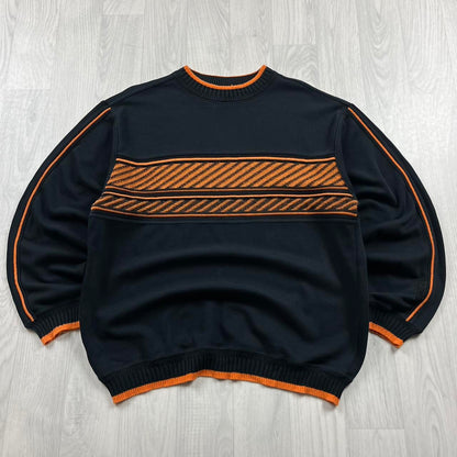VINTAGE Y2K CARLO COLLUCI STRIPED KNITTED JUMPER BLACK ORANGE