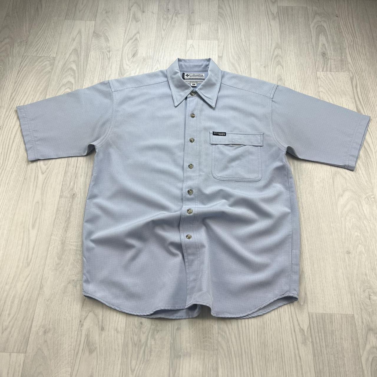 VINTAGE 00s MAMMUT GINGHAM SHORT SLEEVE BUTTON UP SHIRT LIGHT BLUE