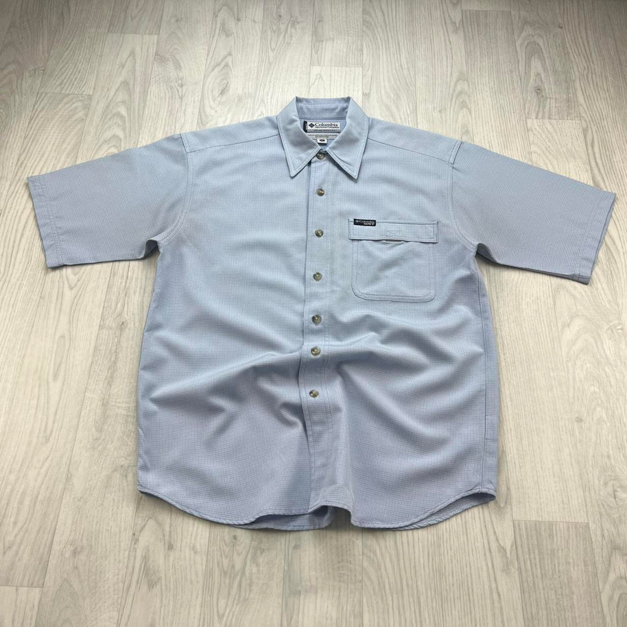 VINTAGE 00s MAMMUT GINGHAM SHORT SLEEVE BUTTON UP SHIRT LIGHT BLUE