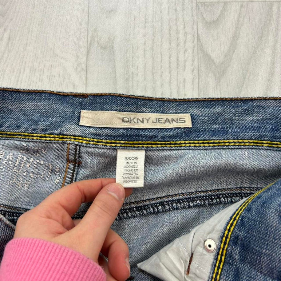 VINTAGE Y2K DKNY BAGGY BOOTCUT EMBROIDERED JEANS BLUE