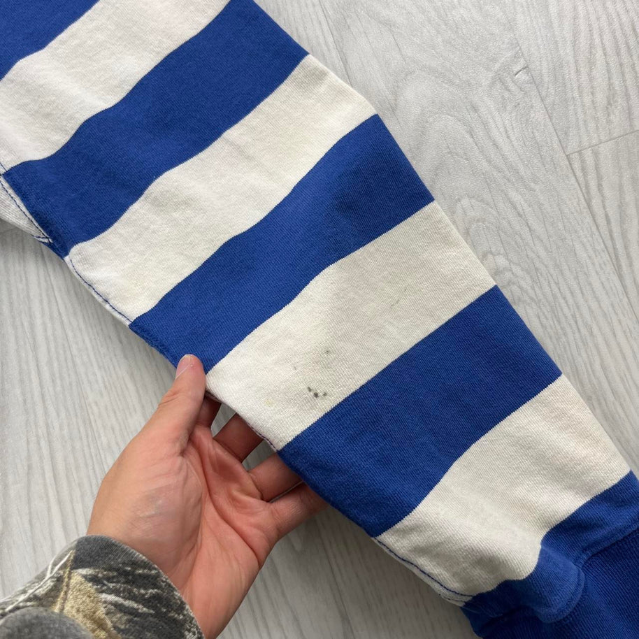 VINTAGE Y2K RALPH LAUREN STRIPED LONG SLEEVE RUGBY POLO SHIRT BLUE / WHITE