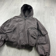 ZARA HOODED UTILITY BOMBER JACKET GREY