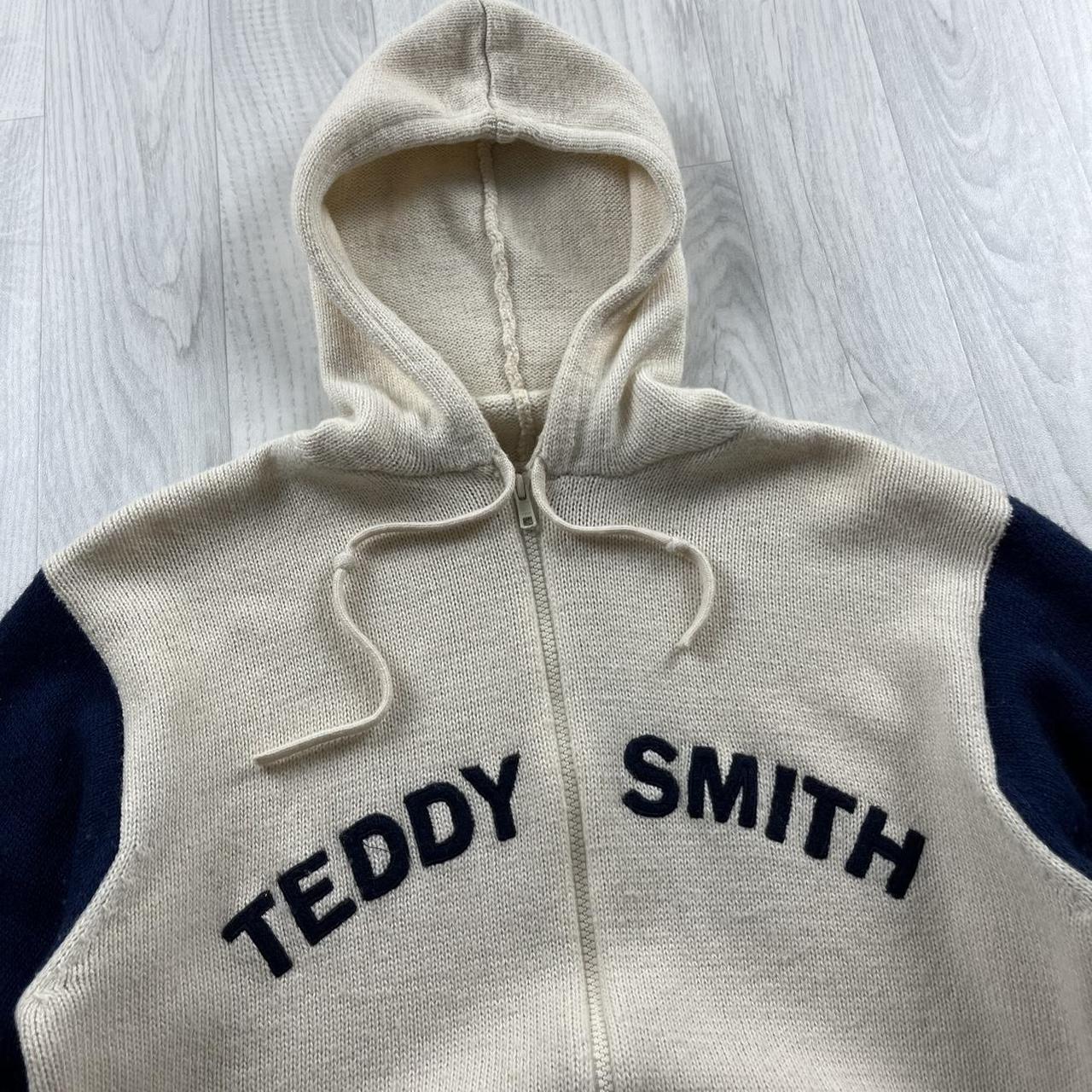 VINTAGE Y2K TEDDY SMITH CHUNKY ZIP KNITTED HOODIE CREAM