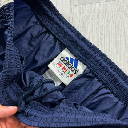 VINTAGE 90s ADIDAS BAGGY SHELL TRACKSUIT BOTTOMS NAVY (M)