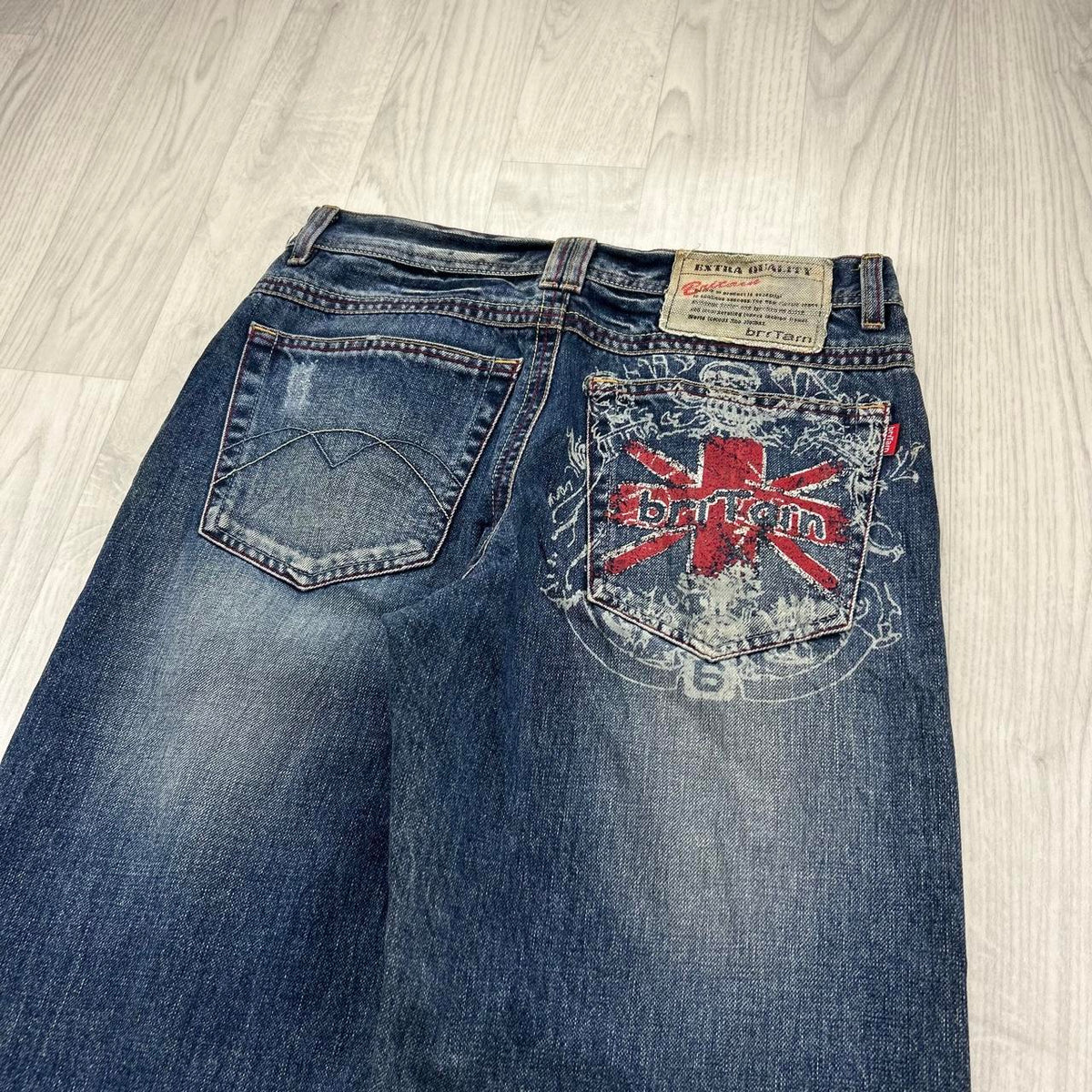 VINTAGE Y2K BRITARN GRAPHIC BAGGY JEANS BLUE