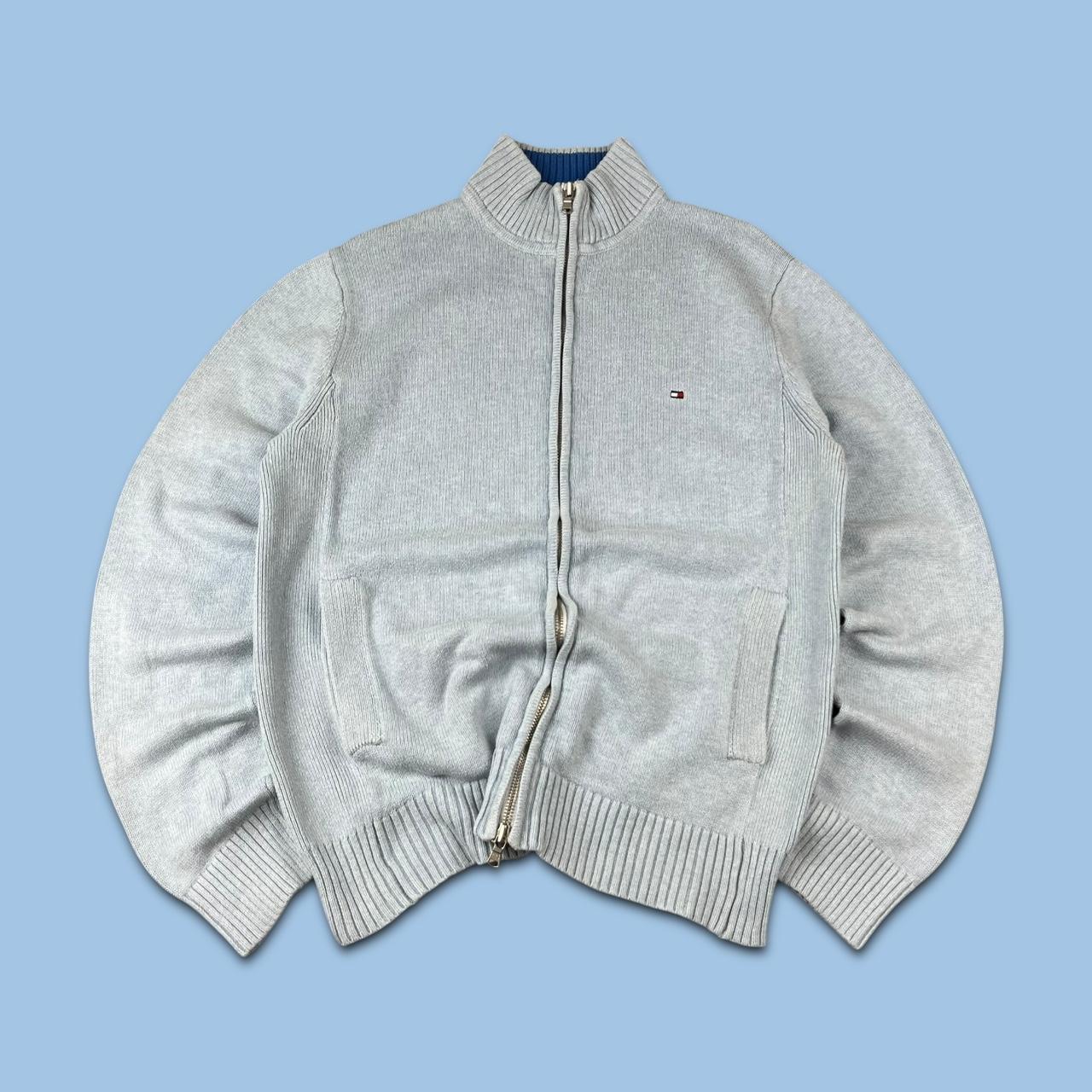 VINTAGE Y2K TOMMY HILFIGER ZIP UP KNITTED JUMPER LIGHT BLUE