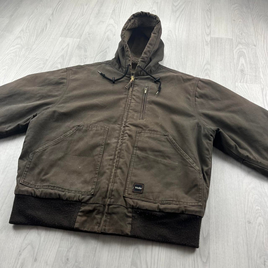 VINTAGE Y2K WALLS HOODED ACTIVE WORKWEAR BOMBER JACKET BROWN