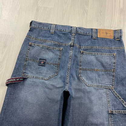 VINTAGE U.S. POLO ASSN. BAGGY LOOSE SKATER HIP HOP JORTS BLUE (38w)