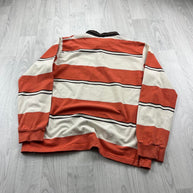 VINTAGE Y2K BARREDS STRIPED LONG SLEEVE RUGBY POLO SHIRT ORANGE
