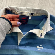 VINTAGE Y2K ROC STRIPED LONG SLEEVE RUGBY POLO SHIRT BLUE