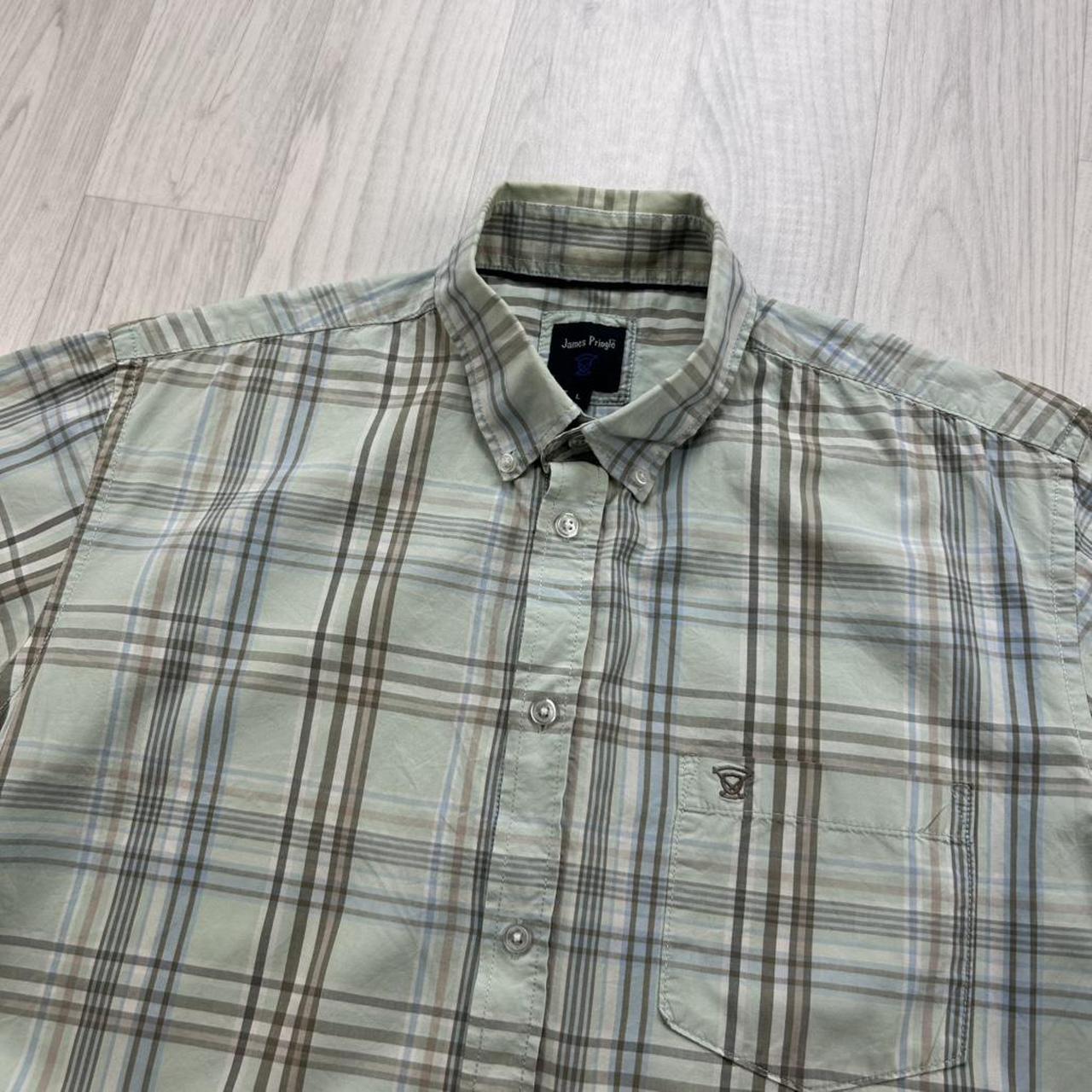 VINTAGE 00s JAMES PRINGLE CHECKERED SHORT SLEEVE BUTTON UP SHIRT LIGHT BLUE