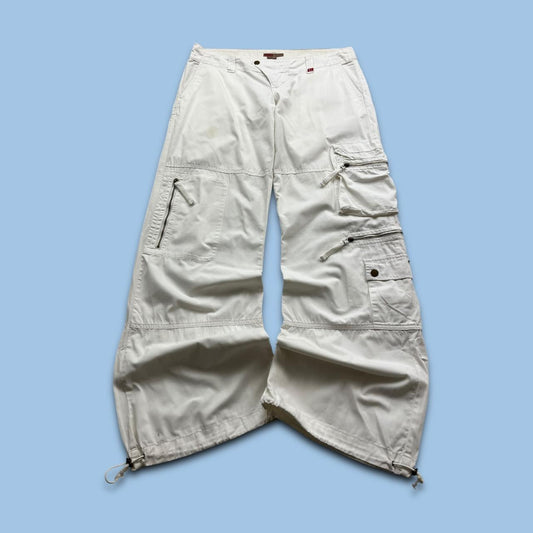 VINTAGE Y2K BAGGY LOW RISE CARGO TROUSERS WHITE