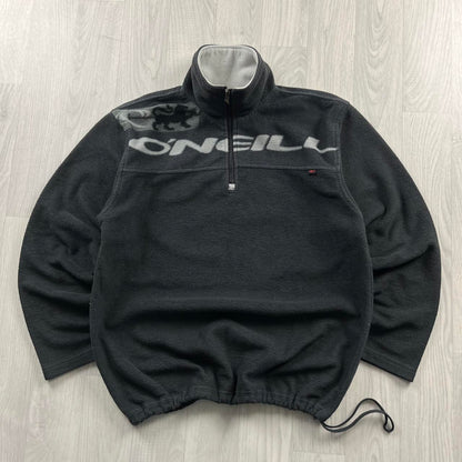 VINTAGE Y2K O’NEILL GRAPHIC QUARTER ZIP FLEECE SWEATSHIRT BLACK