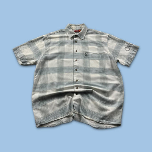 VINTAGE Y2K OXBOW CHECKERED SHORT SLEEVE SHIRT WHITE BLUE