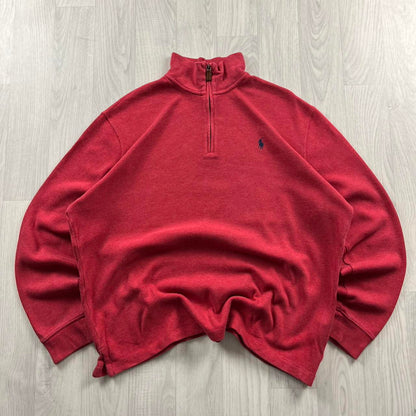 VINTAGE Y2K POLO RALPH LAUREN QUARTER ZIP KNITTED JUMPER RED
