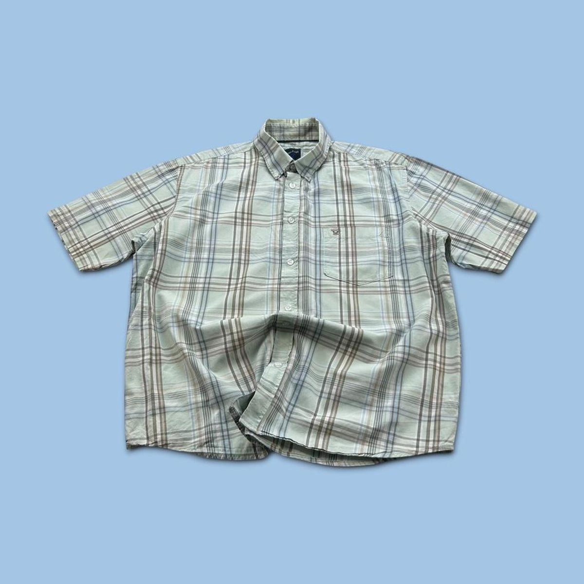VINTAGE 00s JAMES PRINGLE CHECKERED SHORT SLEEVE BUTTON UP SHIRT LIGHT BLUE