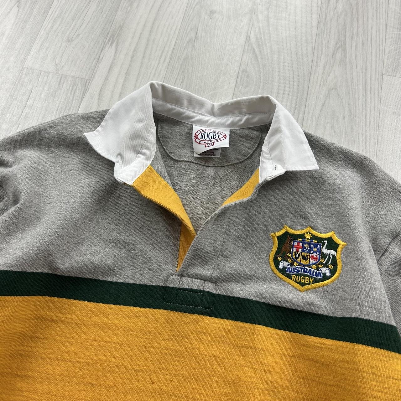 VINTAGE Y2K AUSTRALIA STRIPED LONG SLEEVE RUGBY POLO SHIRT GREY