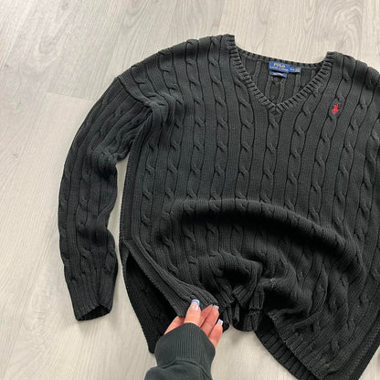 VINTAGE Y2K POLO RALPH LAUREN CHUNKY CABLE KNITTED JUMPER BLACK