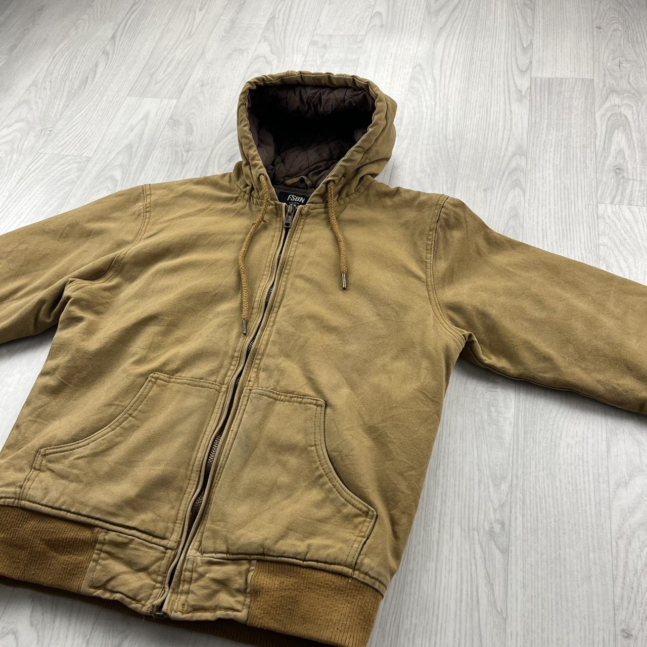 VINTAGE Y2K FISHBONE HOODED WORKWEAR BOMBER JACKET BEIGE